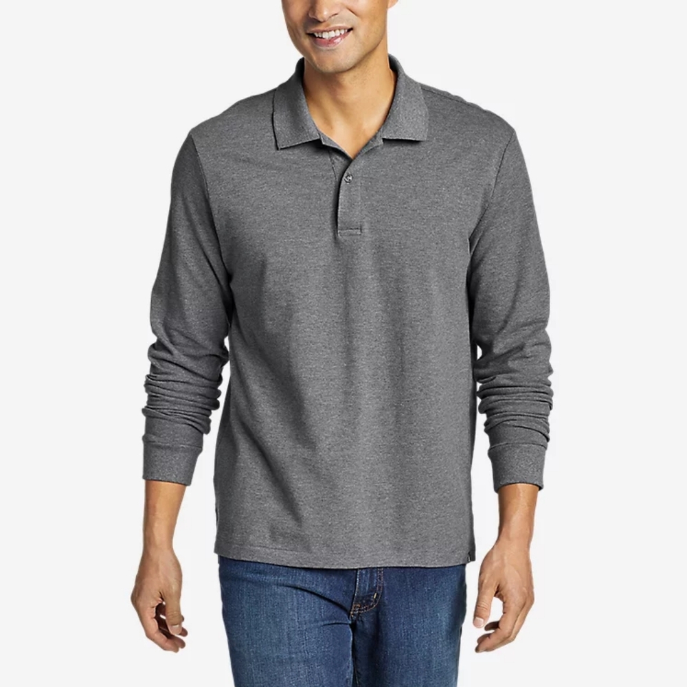 NWT Eddie Bauer Men's Classic Field Pro Long-sleeve Polo Gray XL